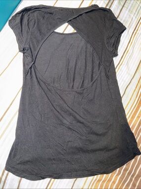 Rouge Collection Black Short-Sleeve Top with Tear Drop Back Cutout
